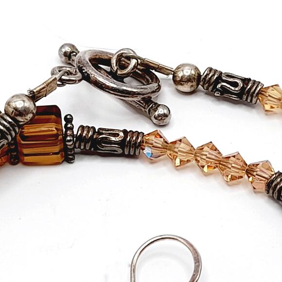 Handcrafted Topaz Crystal Necklace Earrings Set Sterling Silver Wire 23" - Picture 2 of 10